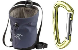A chalk bag and a carabiner