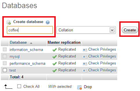Create database screen